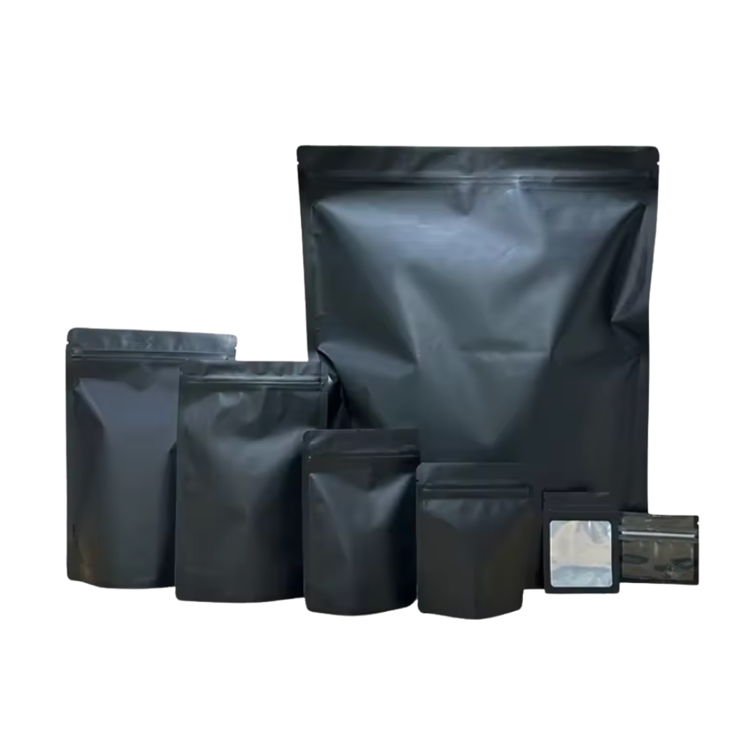 100x CannaPack 28g Black Mylar Resealable Mylar Bag
